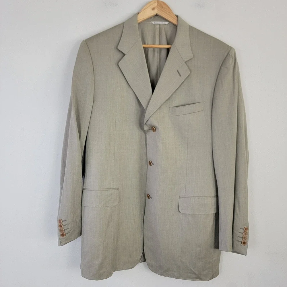 Canali James Sport Coat Blazer Pale Mens 54 Beige‎ Jacket Pure Wool Notch Lapel